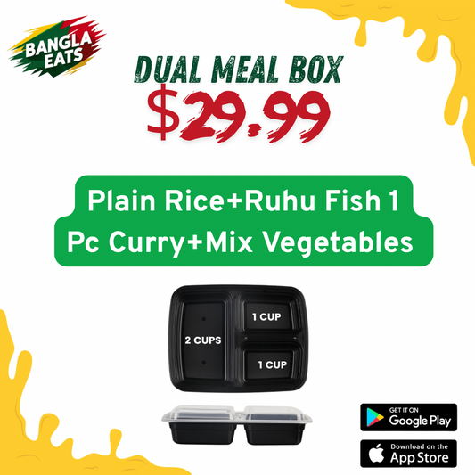 Dual Plain Rice+1 Pc Ruhu Fish Curry+Mix Vegetables