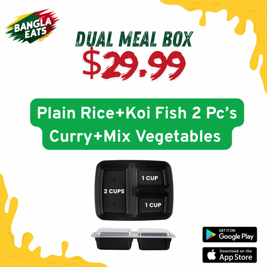 Dual Plain Rice+2 Pc’s Koi Fish Curry+Mix Vegetables
