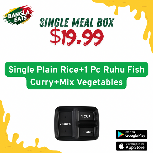 Single Plain Rice+1 Pc Ruhu Fish Curry+Mix Vegetables
